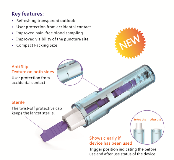 21g 2.2mm Safety Blood Lancet Single Use Pressure Activated Safety Lancet